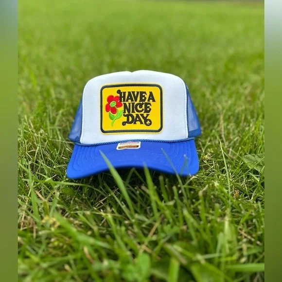 NEW have a nice day SnapBack / trucker hat - blue and yellow - Picture 2 of 4